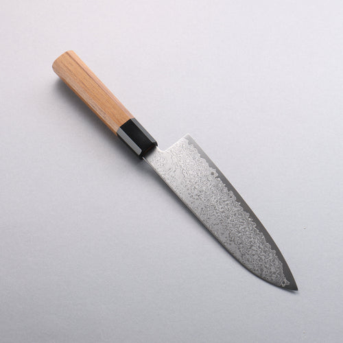 Seisuke VG10 Damasco Santoku 180mm Mango de Teca (férula: Cuerno de búfalo de agua negra) - Japanny-SP