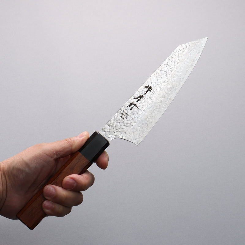 Sakai Takayuki SG2 Damasco Kengata Santoku 160mm Mango de Palosanto (virola: madera de pakka negro) - Japanny-SP