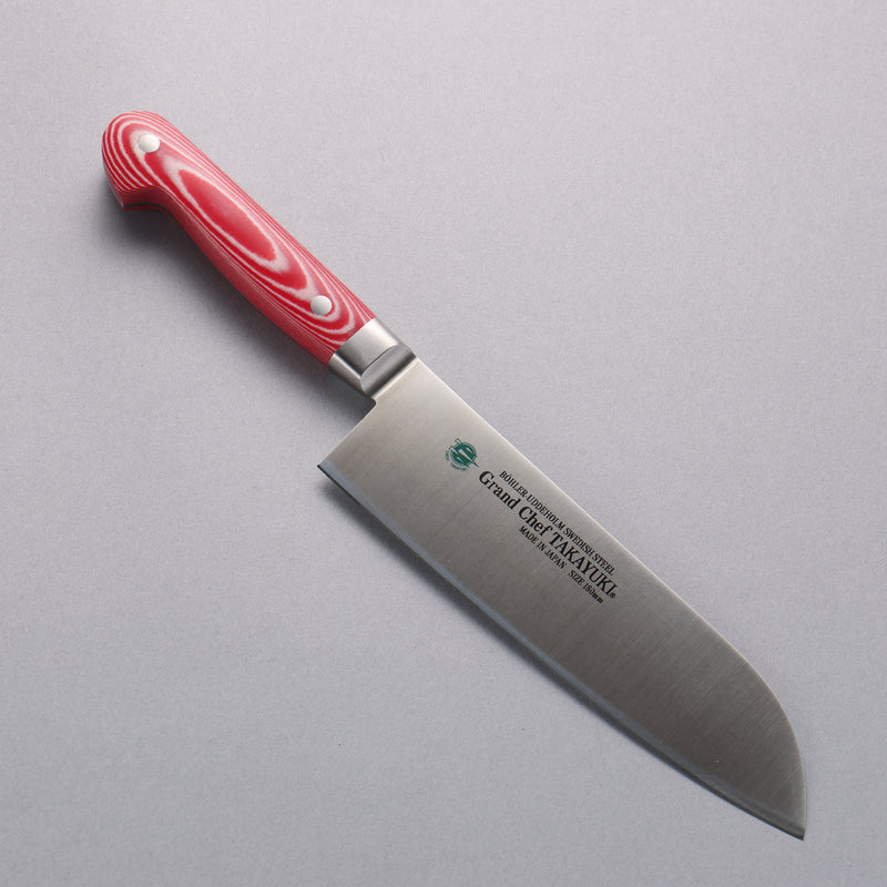 Sakai Takayuki Gran Chef Gran Chef Acero Sueco Santoku 180mm Mango de Micarta Roja - Japanny-SP