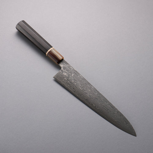 Seisuke SPG STRIX Damasco Negro Gyuto 240mm Mango de Ébano (Anillo Maple y Férula Cuerno de búfalo de agua) - Japanny-SP