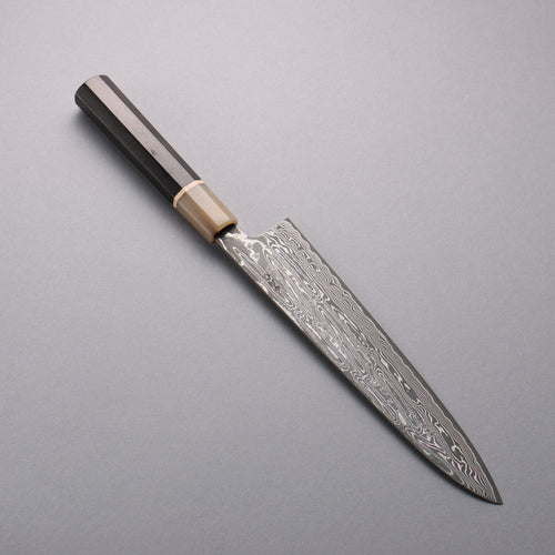 Seisuke SPG STRIX Damasco Negro Gyuto 240mm Mango de Ébano (Anillo Maple y Férula Cuerno de búfalo de agua) - Japanny-SP