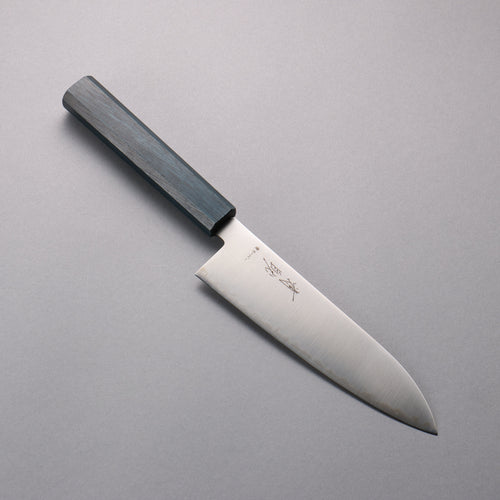 Seisuke Super Azul Terminado Migaki Pulido Santoku 180mm Mango de Laca Negra - Japanny-SP