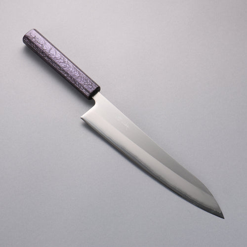 Seisuke Acero Blanco No.1 Terminado Migaki Pulido Gyuto 240mm Mango de Roble con Lacado morado - Japanny-SP