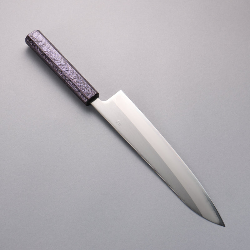 Seisuke Acero Blanco No.1 Terminado Migaki Pulido Gyuto 240mm Mango de Roble con Lacado morado - Japanny-SP