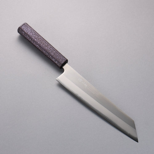 Seisuke Acero Blanco No.1 Terminado Migaki Pulido Kiritsuke Gyuto 210mm Mango de Roble con Lacado morado - Japanny-SP