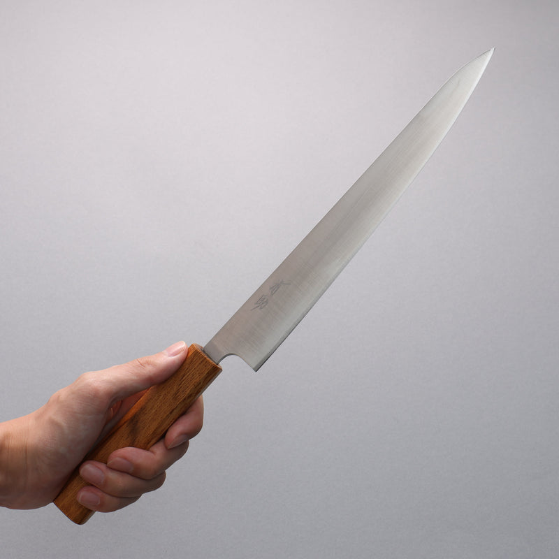 Seisuke Acero de Plata No.3 Terminado Migaki Pulido Sujihiki Cuchillo Japones 240mm Mango de Roble blanco - Japanny-SP