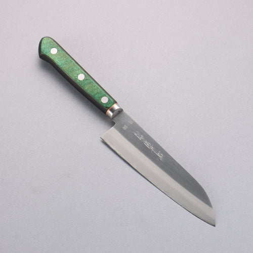 Sakai Kikumori Acero Azul No.1 Santoku pequeno Cuchillo Japones 140mm Mango de Madera de pakka verde - Japanny-SP