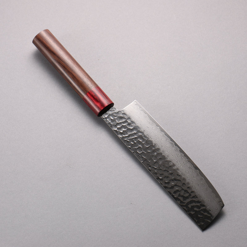 Sakai Takayuki VG10 de 33 Capas Damasco Martilleado Nakiri 160mm Mango de Shitan (virola: madera de pakka roja) - Japanny-SP