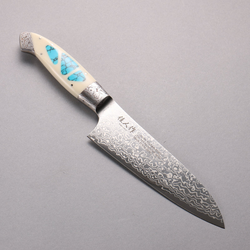 Kajin ZDP189 Damasco Terminado Migaki Santoku 165mm Mango de Corian Incrustación turquesa - Japanny-SP