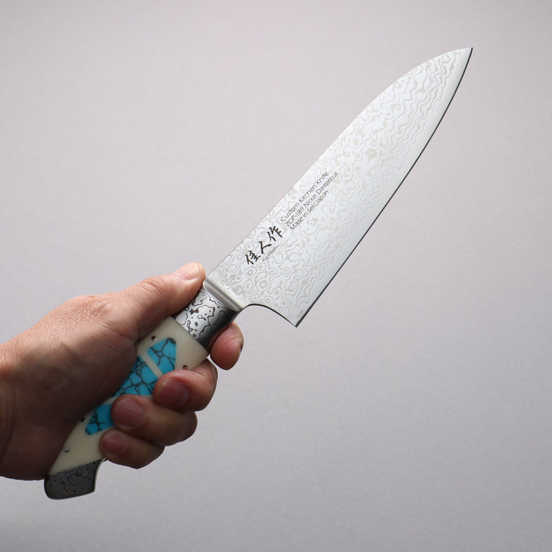 Kajin ZDP189 Damasco Terminado Migaki Santoku 165mm Mango de Corian Incrustación turquesa - Japanny-SP