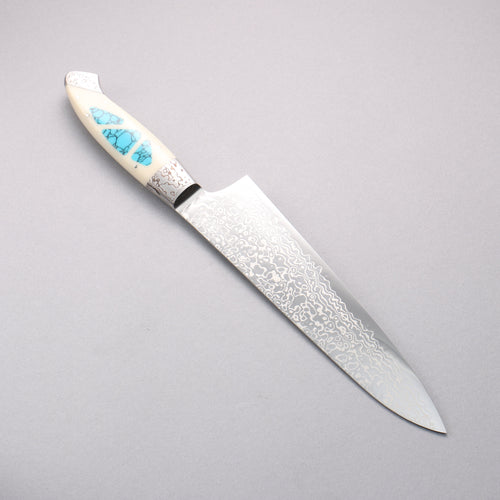 Kajin ZDP189 Damasco Terminado Migaki Gyuto 210mm Mango de Corian Incrustación turquesa - Japanny-SP