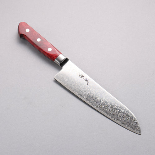 Seisuke Kagami2 AUS10 Damasco con Terminado de Espejo Santoku 180mm Mango de Madera de pakka roja - Japanny-SP