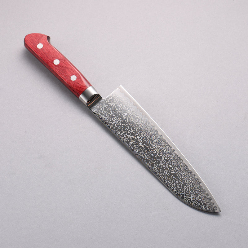 Seisuke Kagami2 AUS10 Damasco con Terminado de Espejo Santoku 180mm Mango de Madera de pakka roja - Japanny-SP