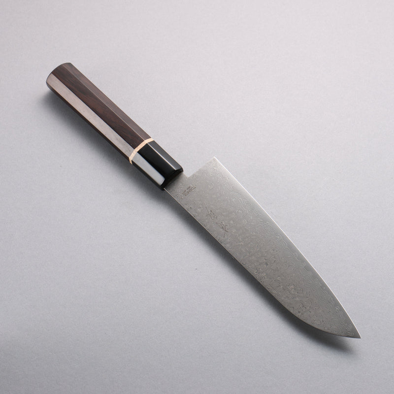 Toshitaka Seisuke VG10 Damasco de 65 Capas Santoku 180mm Mango de Ébano (Anillo Maple y Férula Cuerno de búfalo de agua) - Japanny-SP