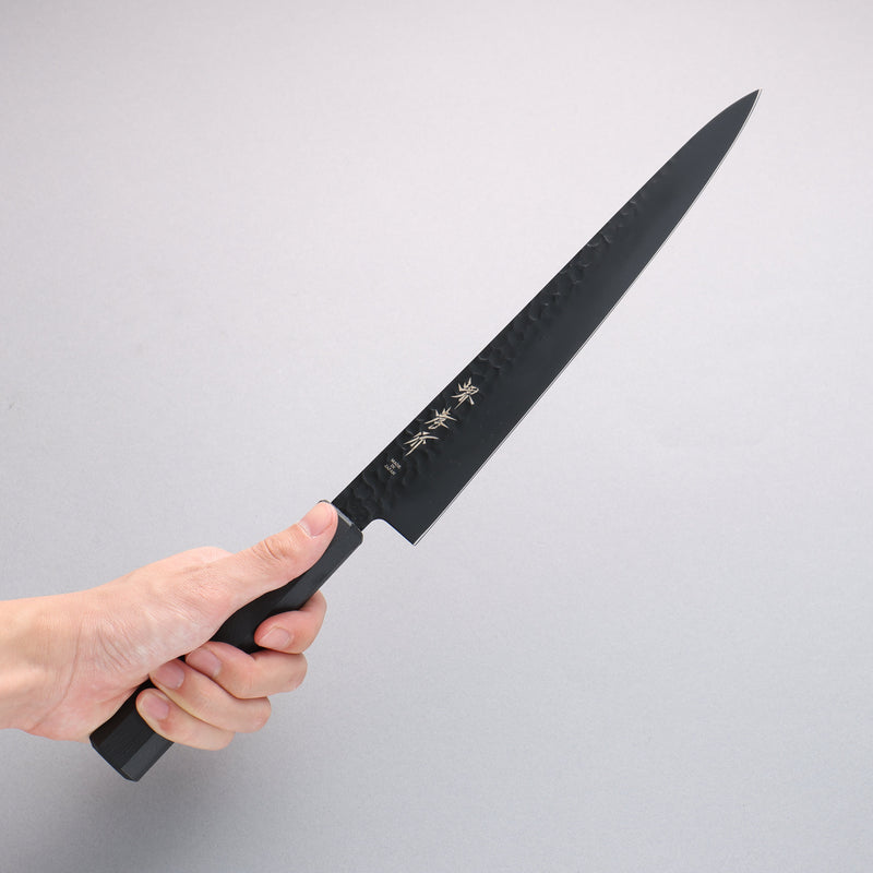 Sakai Takayuki Kurokage VG10 Martillado Cubierto de Teflon Sujihiki 240mm Mango de Lacado Negro - Japanny-SP