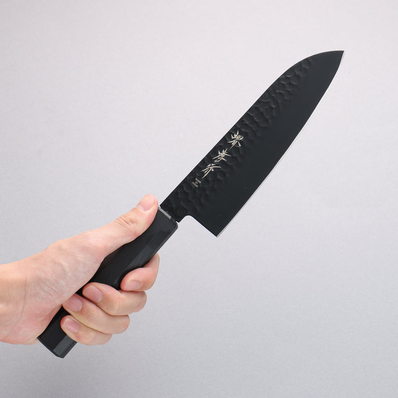 Sakai Takayuki Kurokage VG10 Martillado Cubierto de Teflon Santoku 170mm Mango de Lacado Negro - Japanny-SP