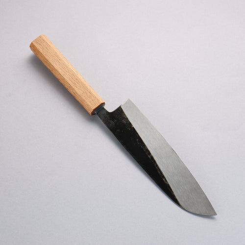 Nakaniida Acero Blanco No.2 Terminado Negro Santoku 180mm Mango de Roble - Japanny-SP