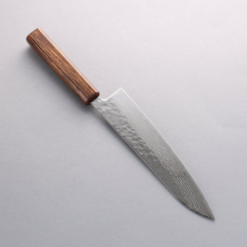 Seisuke Acero Inoxidable 440C Damasco Martilleado Terminado Migaki Gyuto 210mm Mango de Roble - Japanny-SP