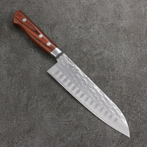 Seisuke VG10 Martillado Acanalado Santoku 180mm Mango de Caoba - Japanny-SP