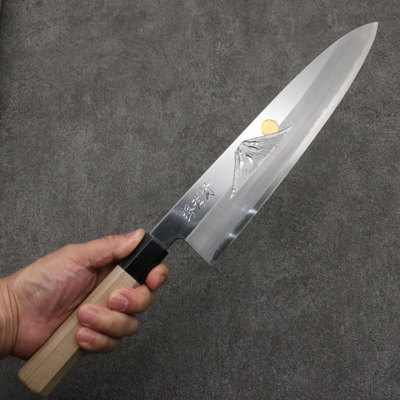 Sakai Takayuki Grabado bañado en oro de Kubota fuji y puesta de sol Acero Azul No.2 Gyuto 270mm Mango de Magnolia (virola: Cuerno de búfalo de agua） - Japanny-SP