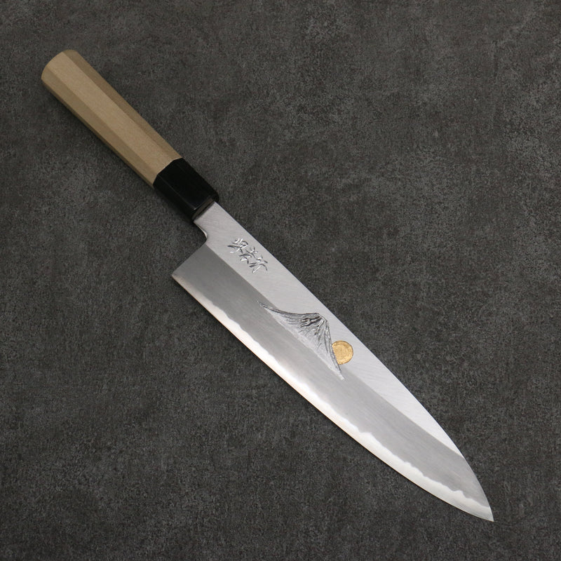 Sakai Takayuki Grabado bañado en oro de Kubota fuji y puesta de sol Acero Azul No.2 Gyuto 240mm Mango de Magnolia (virola: Cuerno de búfalo de agua） - Japanny-SP