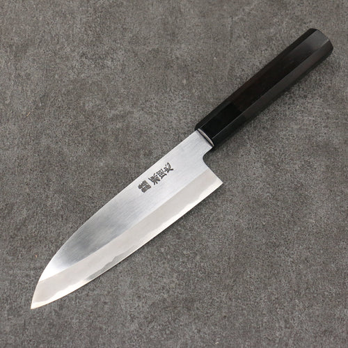 Minamoto Akitada Acero Blanco No.2 Kasumitogi Santoku 180mm Mango de Madera de ebano - Japanny-SP