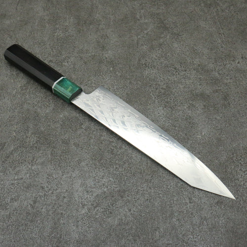 Seisuke AUS10 Espejo Cruzado Kiritsuke Gyuto 210mm Mango de Shitan (virola: madera de pakka verde) - Japanny-SP