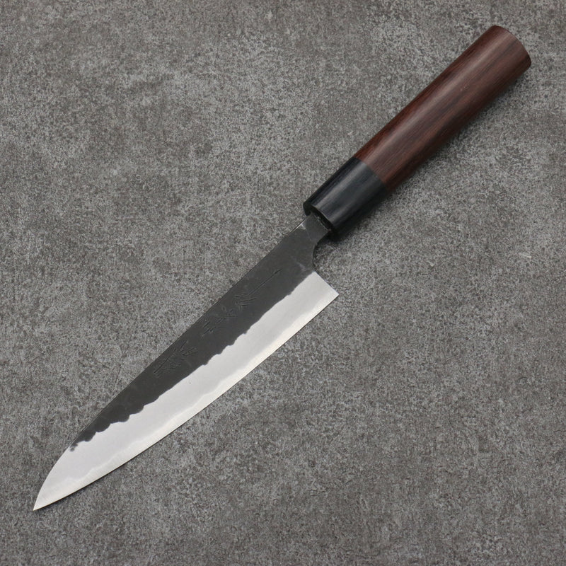 Nao Yamamoto Acero Azul Kurouchi Petty-Utilitario Cuchillo Japones 135mm Mango de Shitan (virola: madera de pakka negra) - Japanny-SP