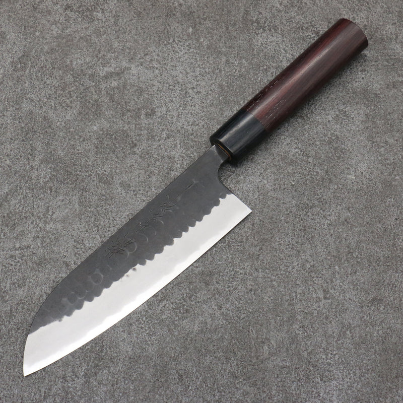 Nao Yamamoto Acero Azul Kurouchi Santoku Cuchillo Japones 170mm Mango de Shitan (virola: madera de pakka negra) - Japanny-SP