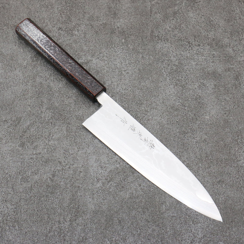 Hideo Kitaoka Acero Blanco No.2 Damasco Mioroshi Deba Cuchillo Japones 195mm Mango de Roble con Lacado Negro Plata - Japanny-SP