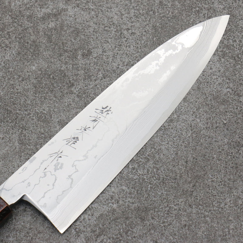 Hideo Kitaoka Acero Blanco No.2 Damasco Mioroshi Deba Cuchillo Japones 195mm Mango de Roble con Lacado Negro Plata - Japanny-SP