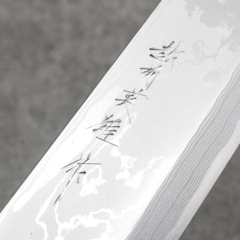 Hideo Kitaoka Acero Blanco No.2 Damasco Mioroshi Deba Cuchillo Japones 240mm Mango de Washi negro envuelto - Japanny-SP