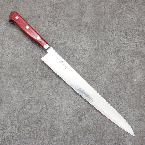 Seisuke Nami AUS10 Damasco con Terminado de Espejo Sujihiki 240mm Mango de Madera de pakka roja - Japanny-SP