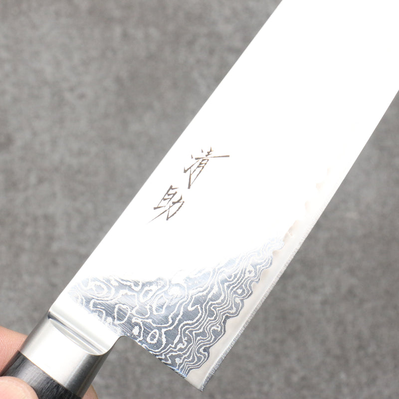 Seisuke Kagami2 AUS10 Damasco con Terminado de Espejo Santoku 180mm Mango de Madera de Pakka Negra - Japanny-SP