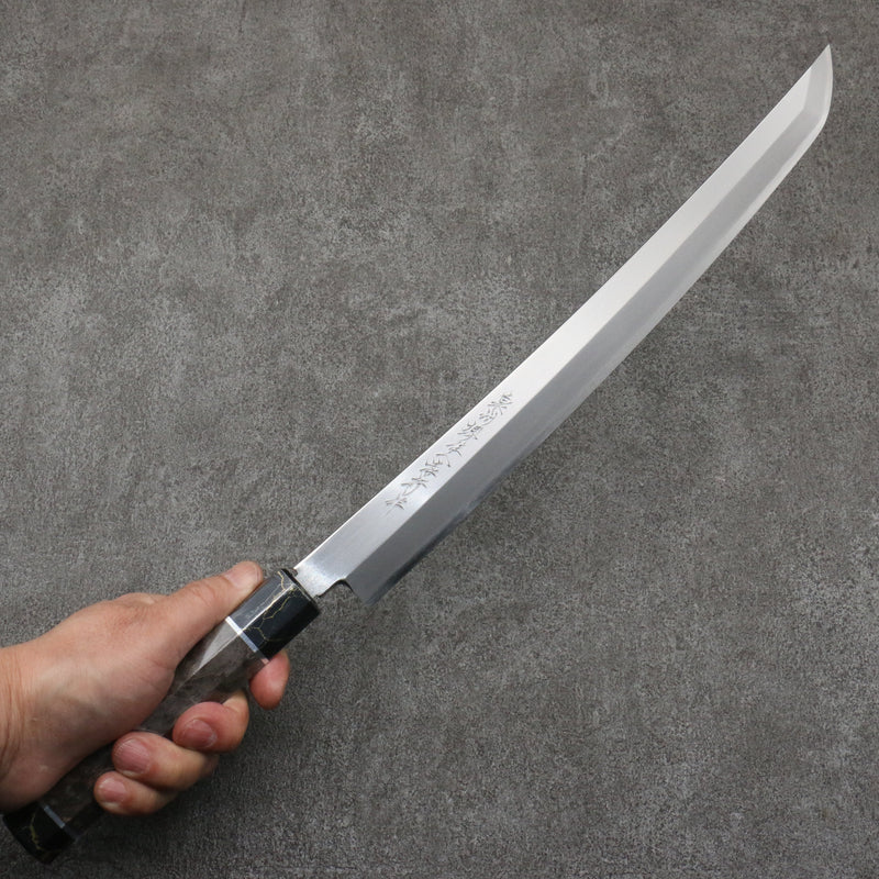 Sakai Takayuki Zangetsu Acero de Plata No.3 Sakimaru Yanagiba 330mm Mango de Madera estabilizada (anillo blanco)  con Funda - Japanny-SP