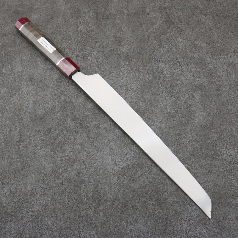 Sakai Takayuki Ginryu Honyaki Acero Sueco Terminado de Espejo Sakimaru Yanagiba 300mm Mango de Madera estabilizada (anillo blanco)  con Funda - Japanny-SP