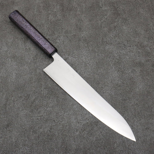 Seisuke White Steel No.1 Migaki Polish Finish Gyuto  240mm Oak with Purple Lacquer Handle 