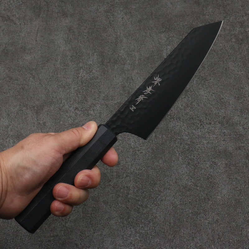 Sakai Takayuki Kurokage VG10 Martillado Cubierto de Teflon Kiritsuke Santoku 160mm Mango de Lacado Negro - Japanny-SP