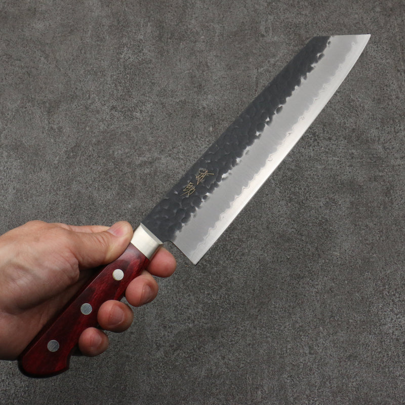 Seisuke Super Azul Martillado Kurouchi Kiritsuke Gyuto 210mm Mango de Madera de pakka roja - Japanny-SP