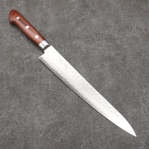 Seisuke Swedish Steel-stn Hammered Sujihiki  240mm Mahogany Handle 