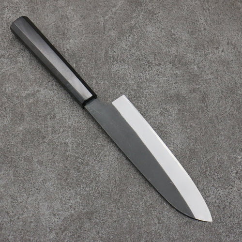 Sakai Takayuki Gold Filled Engraving by Kubota Temari White Steel No.2 Black Finished Santoku  180mm Ebony Wood Handle 