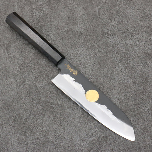 Sakai Takayuki Gold Filled Engraving by Kubota Jyurokuya White Steel No.2 Black Finished Santoku  180mm Ebony Wood Handle 