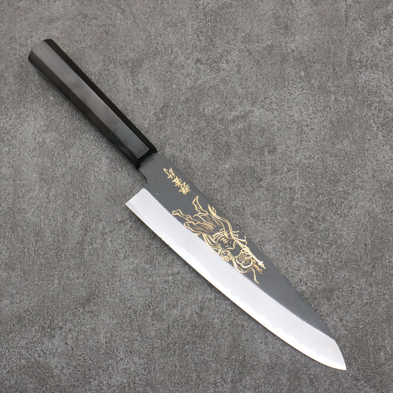 Sakai Takayuki Grabado bañado en oro de Kubota Kongourikishi Acero Blanco No.2 Terminado Negro Gyuto 210mm Mango de Madera de ebano - Japanny-SP