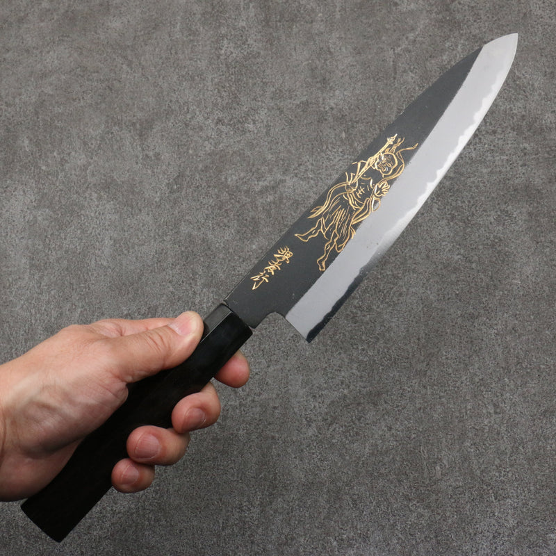 Sakai Takayuki Grabado bañado en oro de Kubota Kongourikishi Acero Blanco No.2 Terminado Negro Gyuto 210mm Mango de Madera de ebano - Japanny-SP