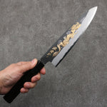 Sakai Takayuki Grabado bañado en oro de Kubota Unryu Acero Blanco No.2 Terminado Negro Gyuto 210mm Mango de Madera de ebano - Japanny-SP