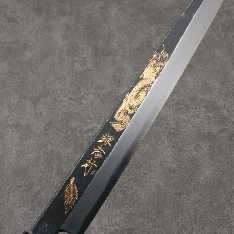 Sakai Takayuki Grabado bañado en oro de Kubota Shouryu Acero Blanco No.2 Terminado Negro Yanagiba 300mm Mango de Madera de ebano - Japanny-SP