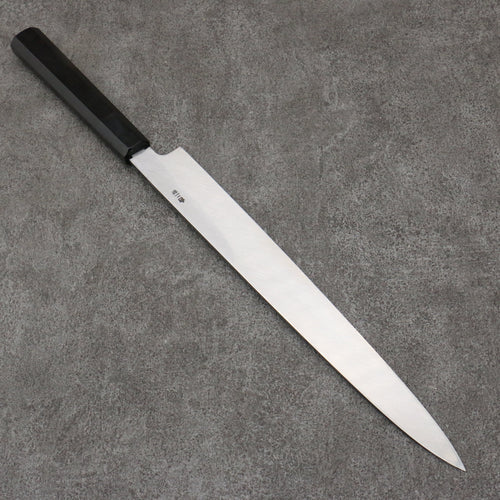 Sakai Takayuki Gold Filled Engraving by Kubota Kinryu White Steel No.2 Black Finished Yanagiba  300mm Ebony Wood Handle 