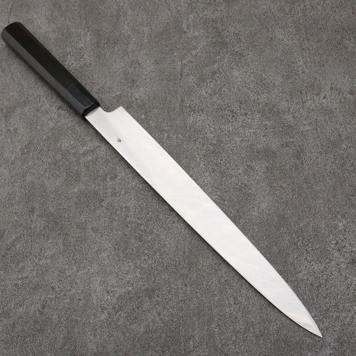 Sakai Takayuki Gold Filled Engraving by Kubota Tenryu White Steel No.2 Black Finished Yanagiba  300mm Ebony Wood Handle 