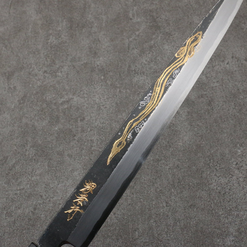 Sakai Takayuki Grabado bañado en oro de Kubota Unagi Acero Blanco No.2 Terminado Negro Yanagiba 300mm Mango de Madera de ebano - Japanny-SP