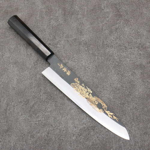 Sakai Takayuki Grabado bañado en oro de Kubota Houou Acero Blanco No.2 Terminado Negro Gyuto 240mm Mango de Madera de ebano - Japanny-SP